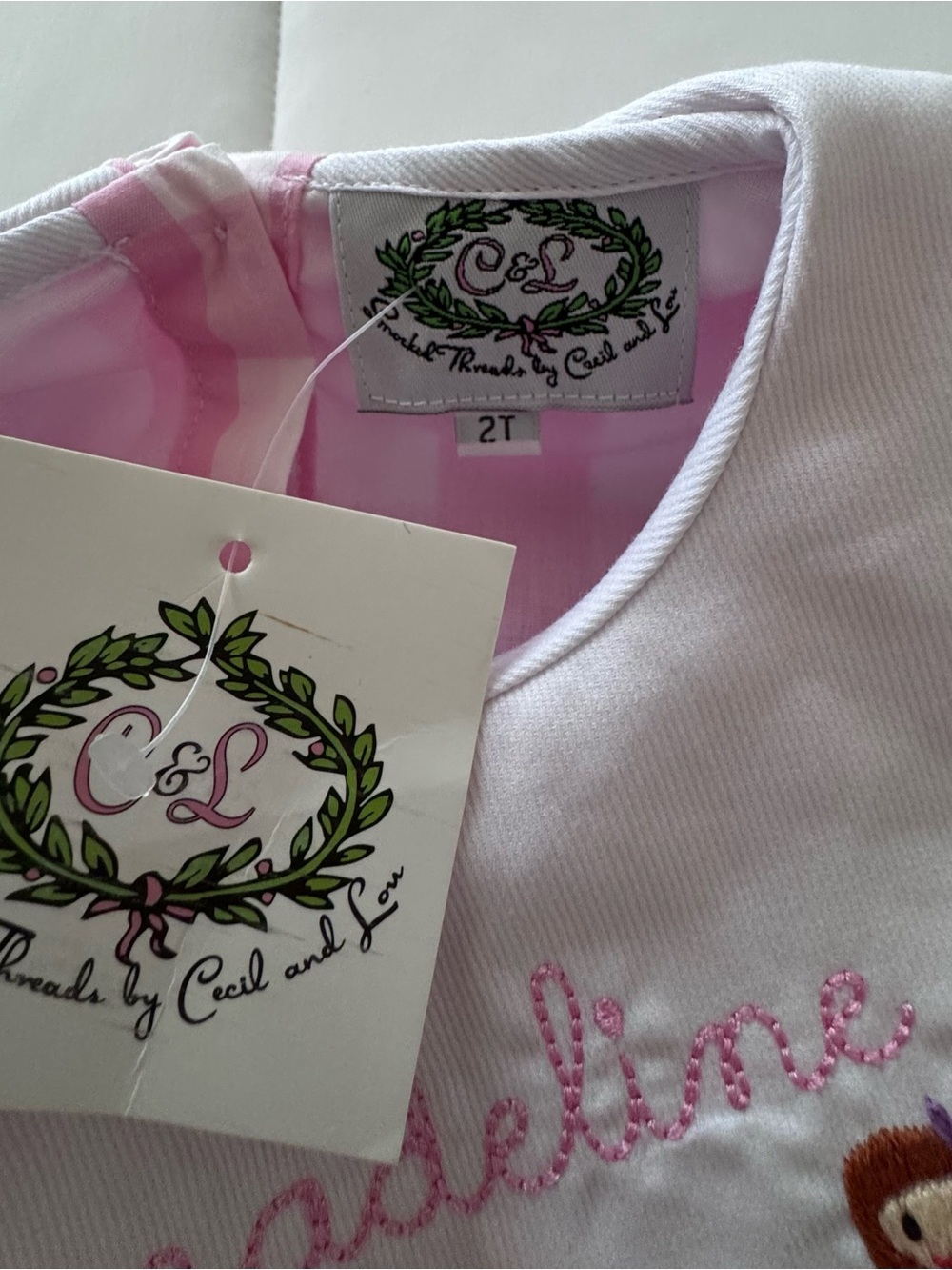 Cecil & Lou Pink Gingham Embroidered Bib One-Piece Footie - Picture 8 of 12